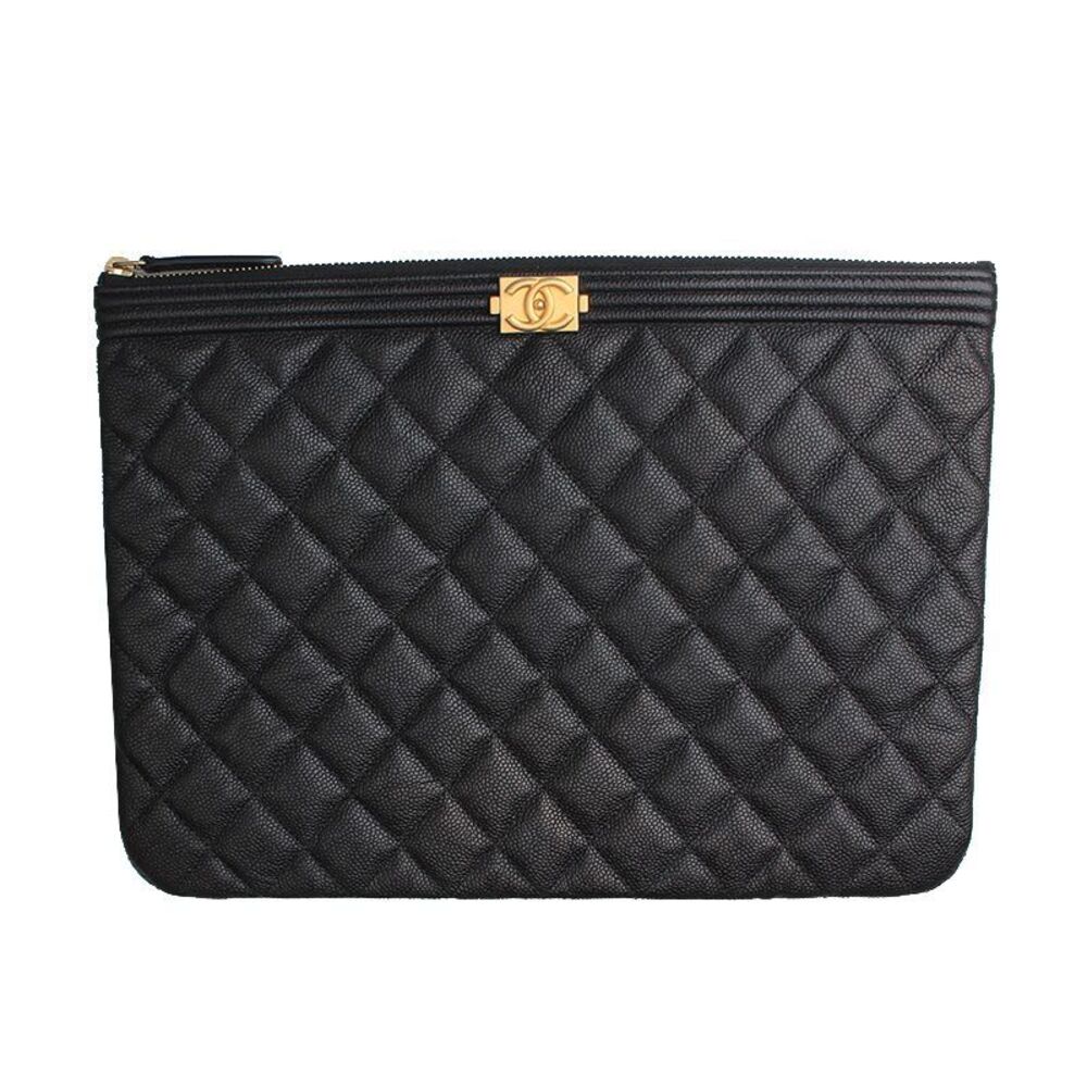 Boy Black Caviar Gold Medium Clutch